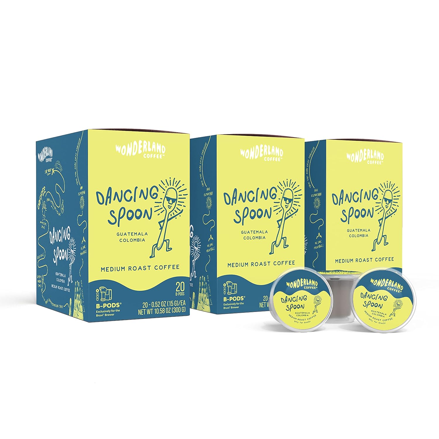 Wonderland Coffee  Dancing Spoon Coffee Single Cup B-Pods  Solo compatible con la cafetera BRUVI de una sola porción  Incluye 60 cápsulas