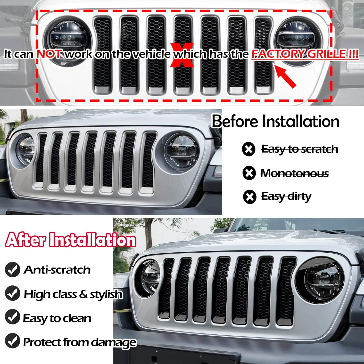 LAIKOU 9 piezas mejoradas para parrilla delantera y cubierta de lámpara de faro, accesorios exteriores para Jeep Wrangler JL JLU SportSports 2018