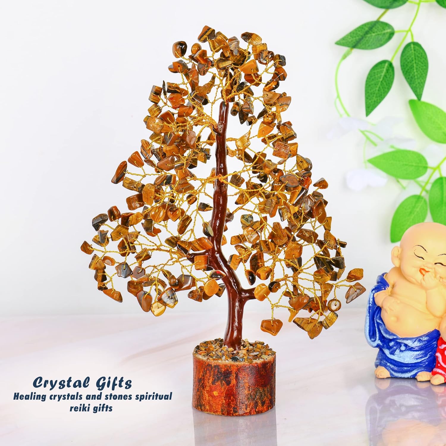 YATHABI Cristal de ojo de tigre  Árbol de gemas  Árbol bonsái de piedra  Árbol de dinero de buena suerte  Piedra de chakras  Árbol espiritual  Árbol
