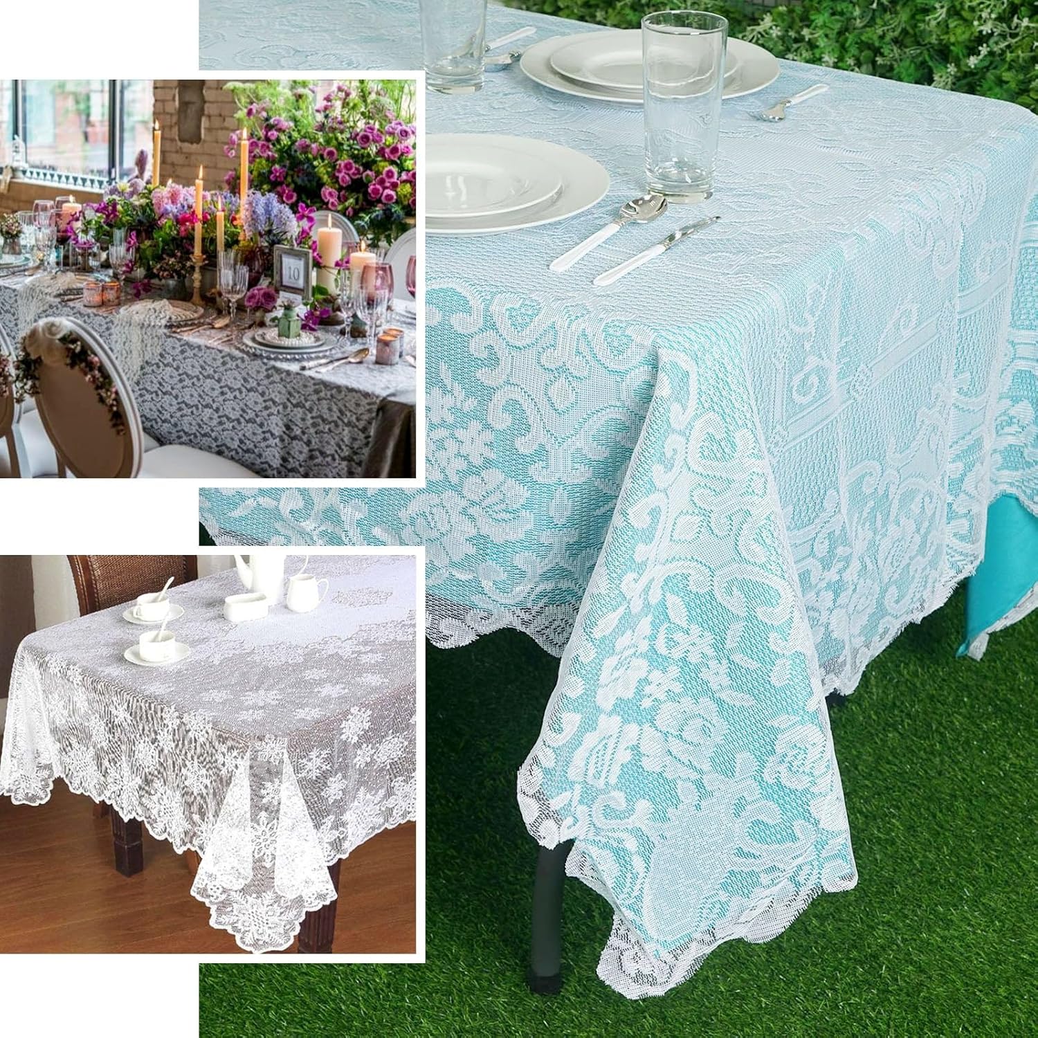 Efavormart – Mantel rectangular oblongo, de encaje blanco de primera calidad, de 60 x 108 pulgadas, para banquetes, fiestas, bodas, eventos,