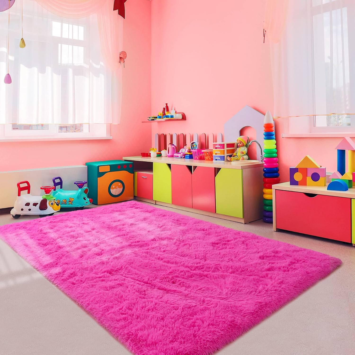 Noahas Alfombras mullidas de color rosa intenso para dormitorio, 4 x 6 pies, alfombra suave para habitación de niños, alfombras gruesas para sala de