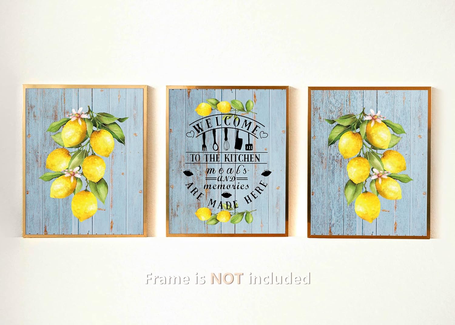 3 piezas de decoración rústica de limón en acuarela, impresiones artísticas de pared de limón para el hogar, granja, cocina, decoración de cocina,