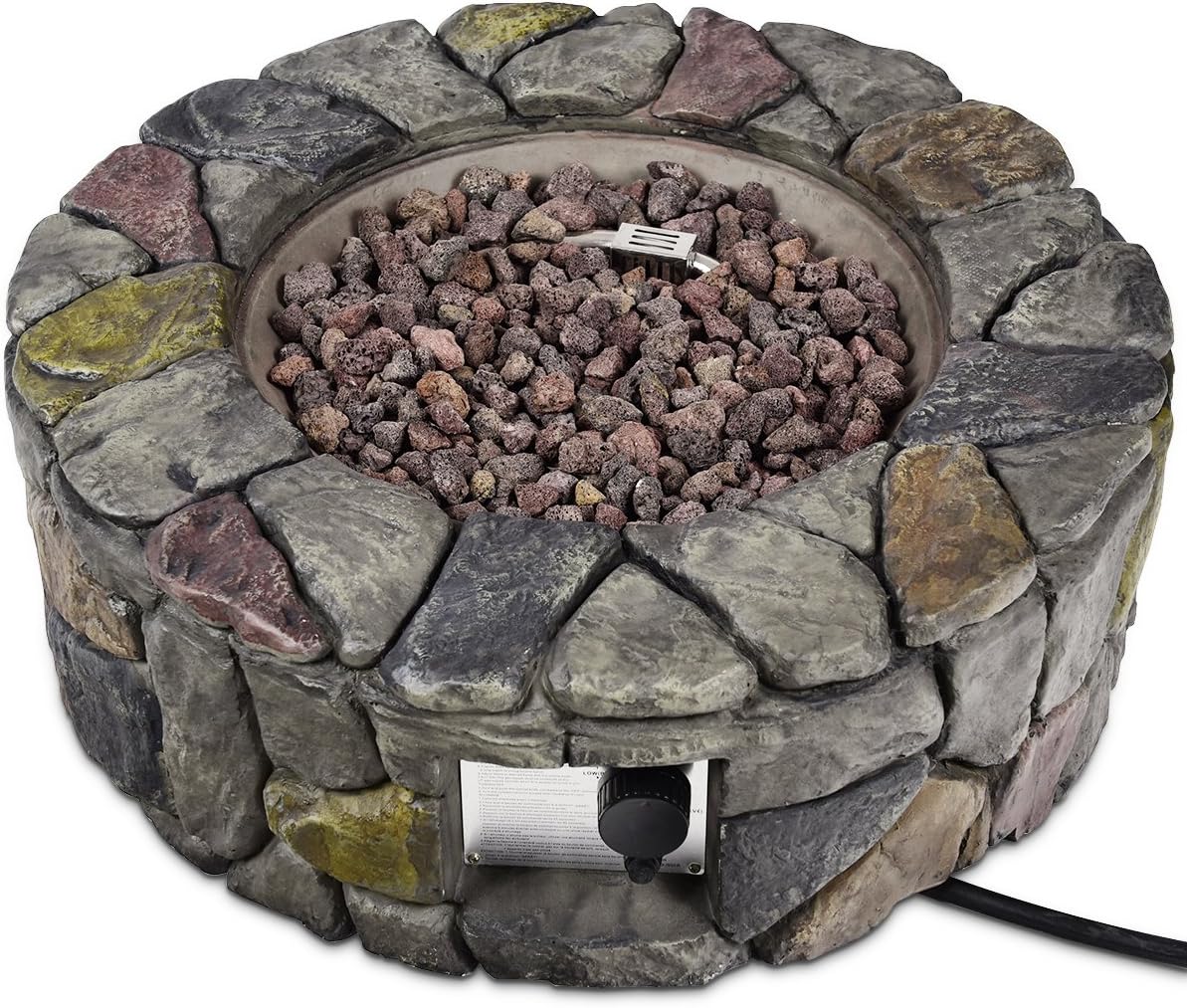 Giantex – Fogata de gas (28 pulgadas, 40,000 BTU para exteriores con piedra natural, cubierta, certificación ETL, quemador de gas de acero