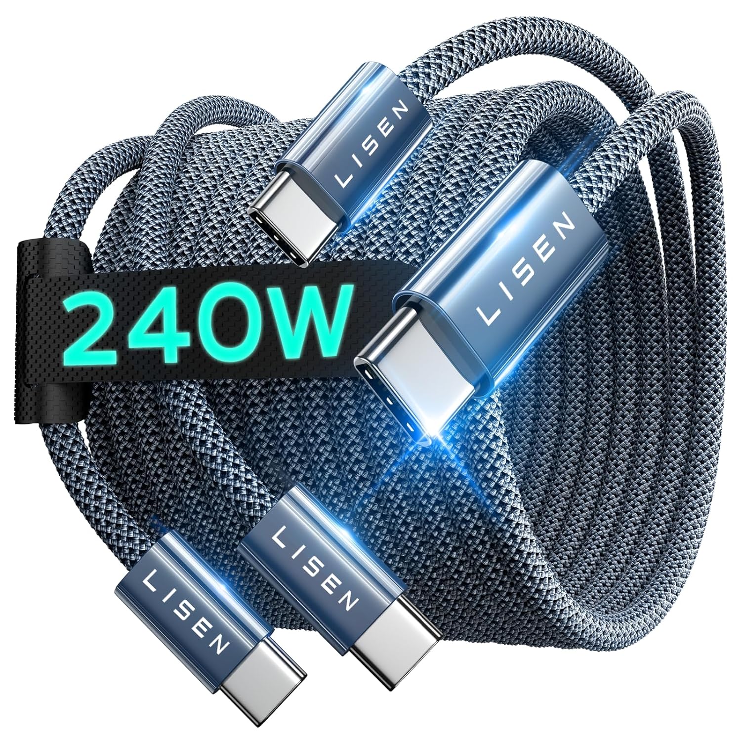 LISEN Cable de carga USB C a USB C de 240 W para iPhone 15MacBook ProAir 3.3 pies2 unidades, cable de carga rápida USBC a USBC para iPhone