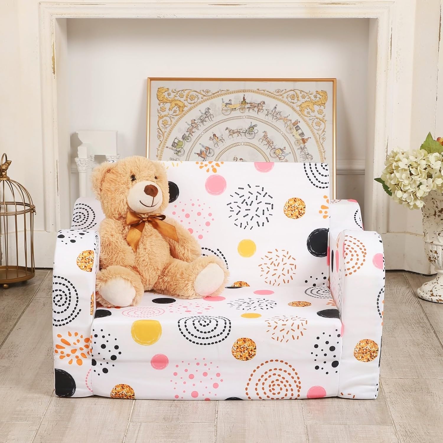 Sofá infantil de fuegos artificiales, sofá plegable 2 en 1, sofá convertible a cama para niñas y niños