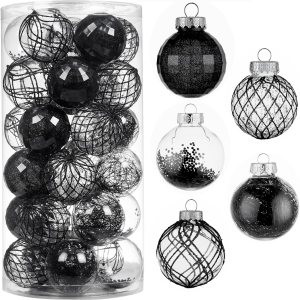 Adornos de bolas de Navidad de 30 unidades, 2.36 pulgadas, bolas de Navidad de plástico transparente inastillables con relleno delicado brillante, Adornos de bolas de Navidad de 30 unidades, 2.36 pulgadas, bolas de Navidad de plástico transparente inastillables con relleno delicado brillante,
