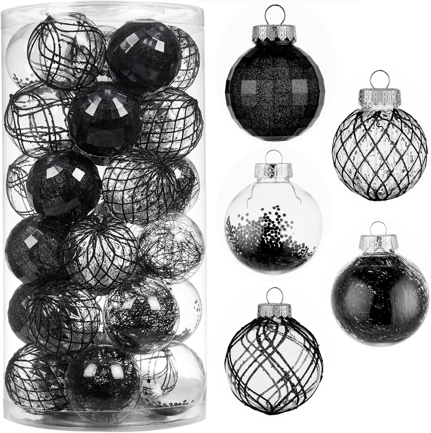 Adornos de bolas de Navidad de 30 unidades, 2.36 pulgadas, bolas de Navidad de plástico transparente inastillables con relleno delicado brillante,