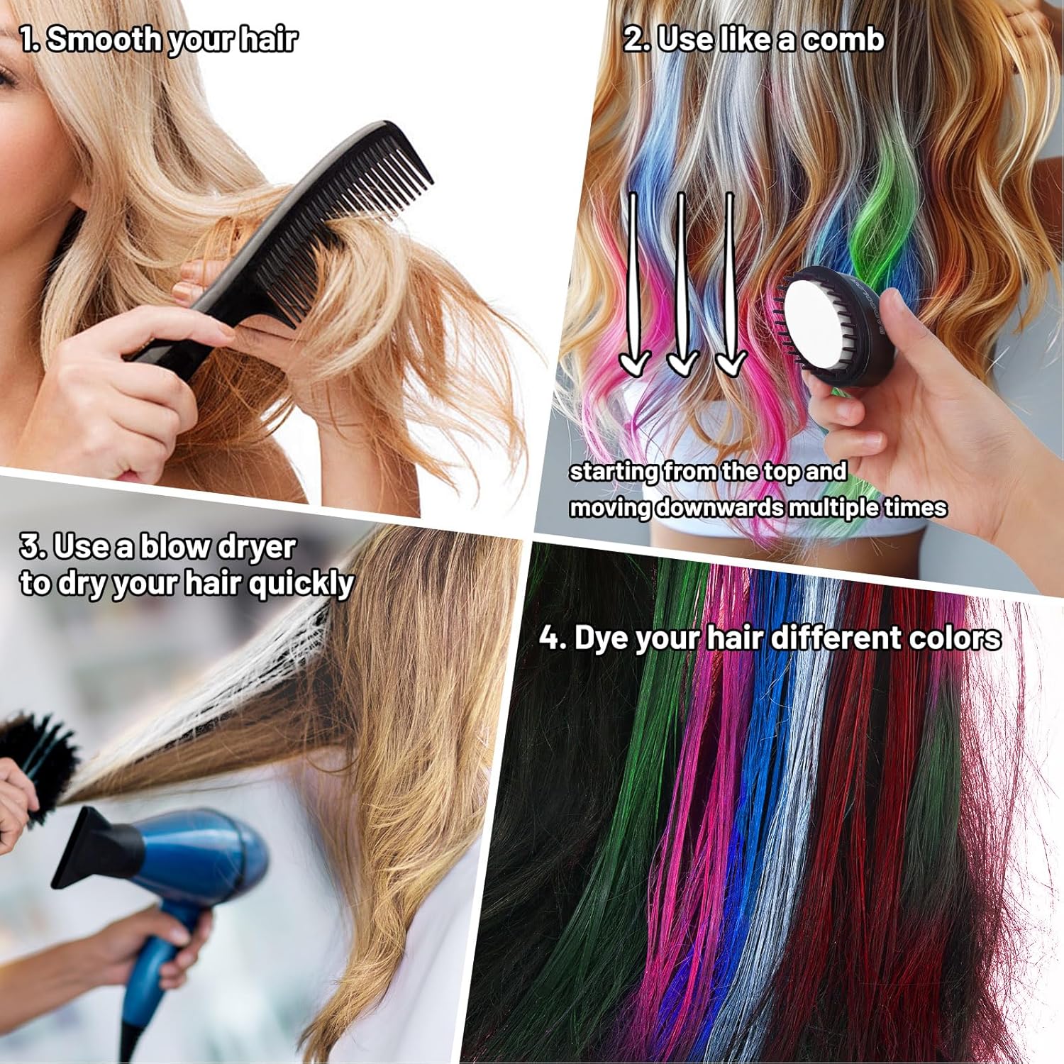 Peine temporal de tinte para cabello blanco para niñas, niños y adultos, maquillaje de tiza lavable para Halloween, Navidad, cumpleaños, festival de