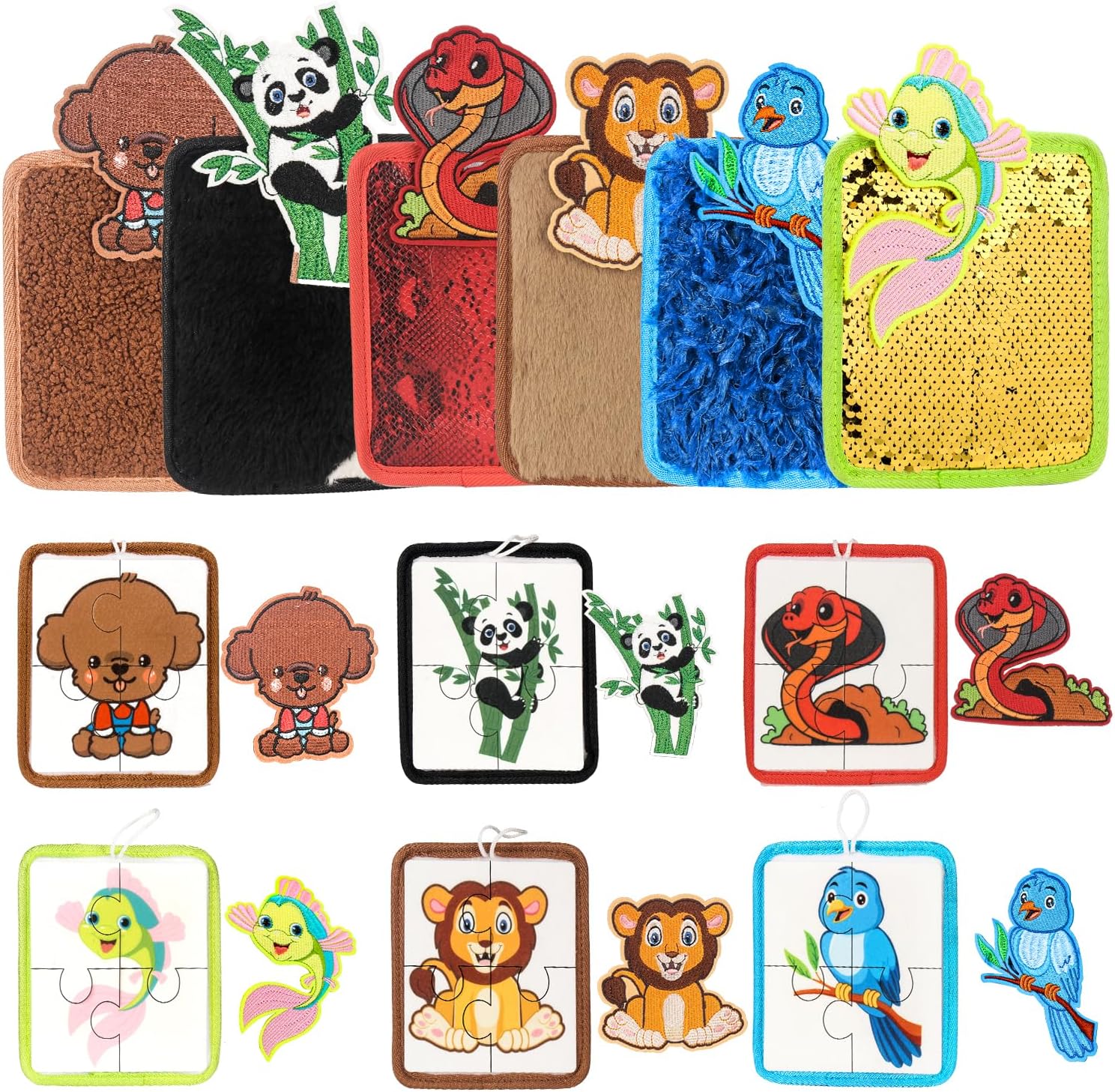 Juguetes sensoriales de rompecabezas para niños pequeños, 6 piezas 2 en 1 de animales de bebé, mini alfombrillas sensoriales con rompecabezas para
