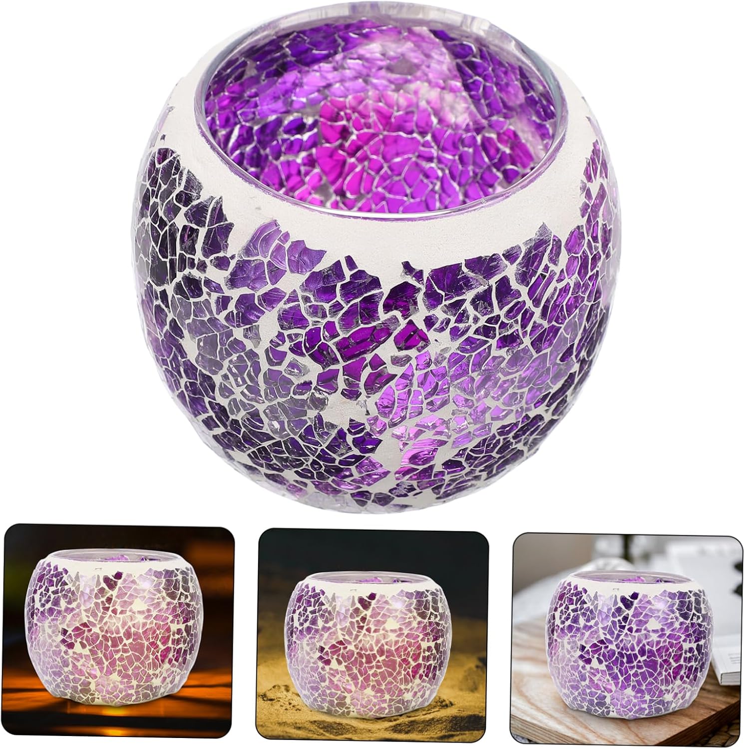 VOSAREA Portavelas de vidrio Vela votiva redonda Portavelas votivas Portavelas de té de mosaico Portavelas de té de mosaico Taza de vela de vidrio