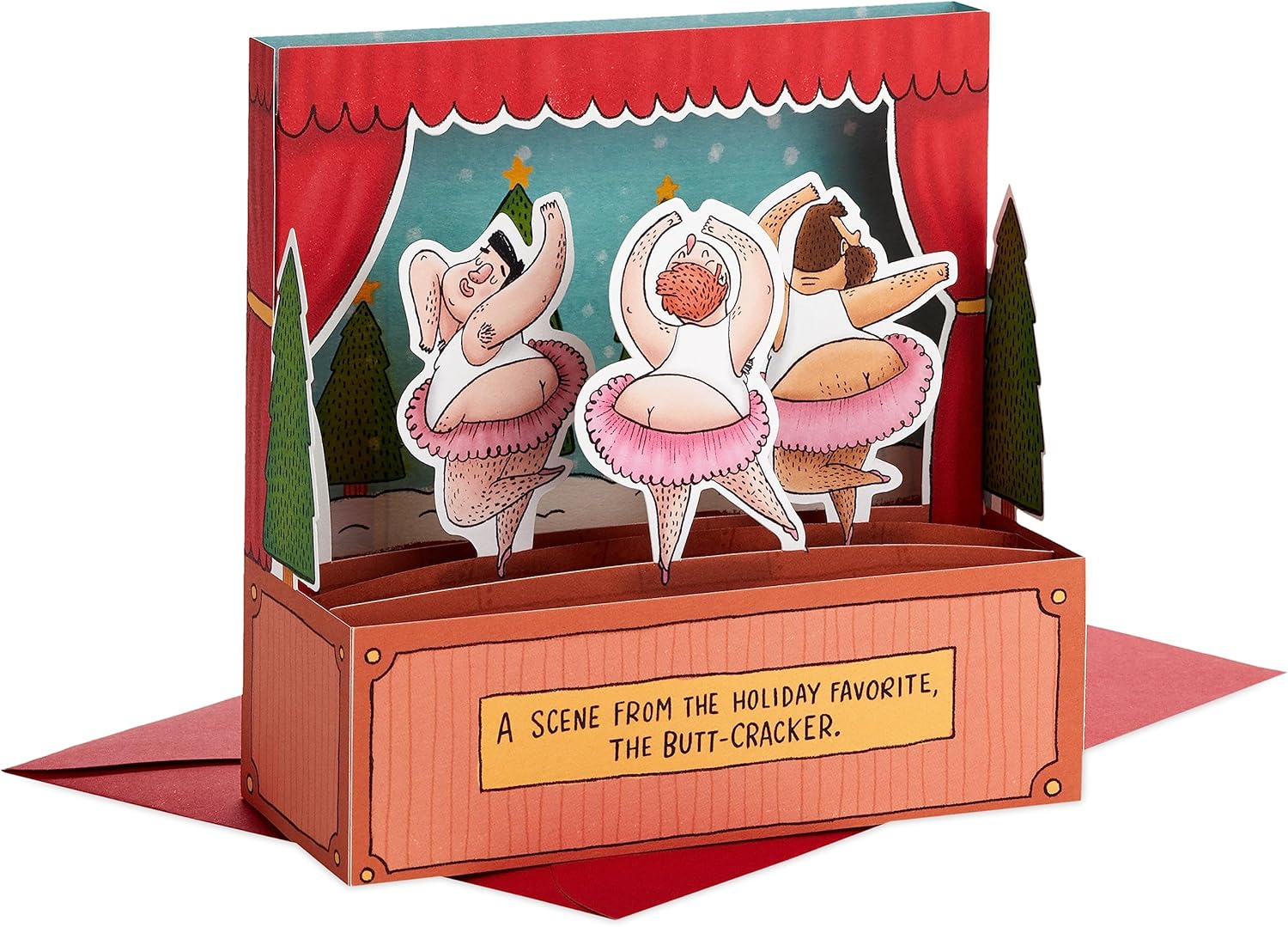 Hallmark Paper Wonder Shoebox – Tarjeta de Navidad divertida desplegable (Butt Cracker)
