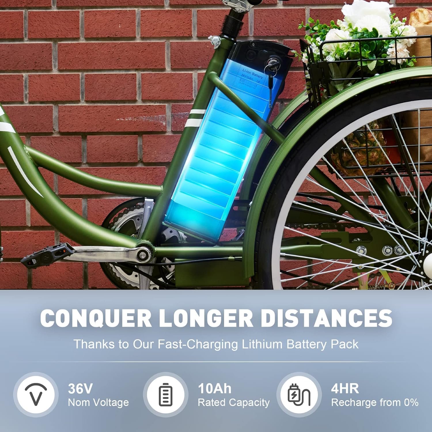 Viribus Triciclo eléctrico, triciclo eléctrico de 24 26 pulgadas para adultos con batería UL 36 V 13 Ah, motor de 250 W, bicicleta eléctrica de 3