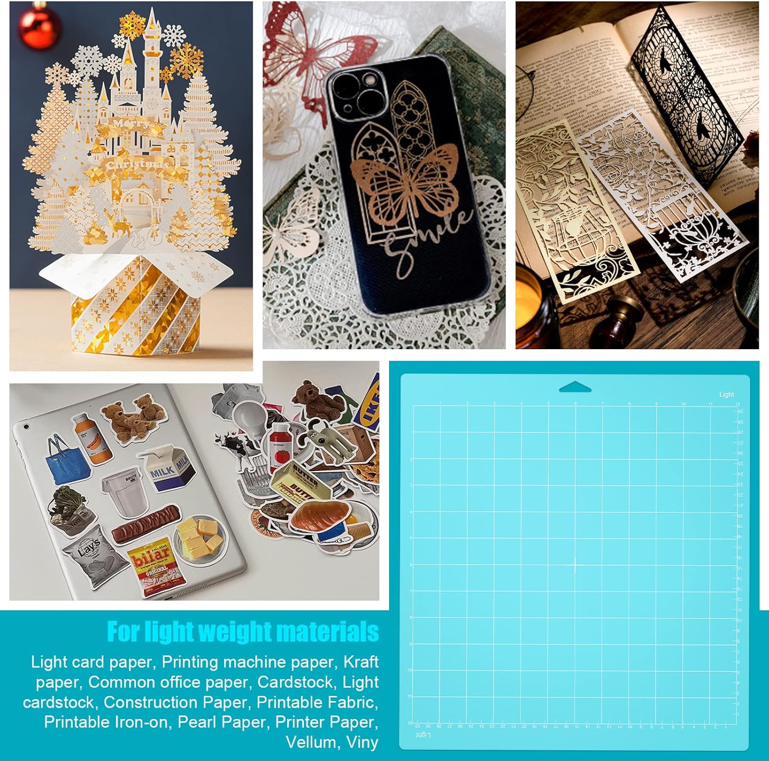 Alfombrilla de corte para Cricut Paquete de 4 accesorios y suministros de repuesto ligero, almohadillas de corte azul, tarjetas de cricket para