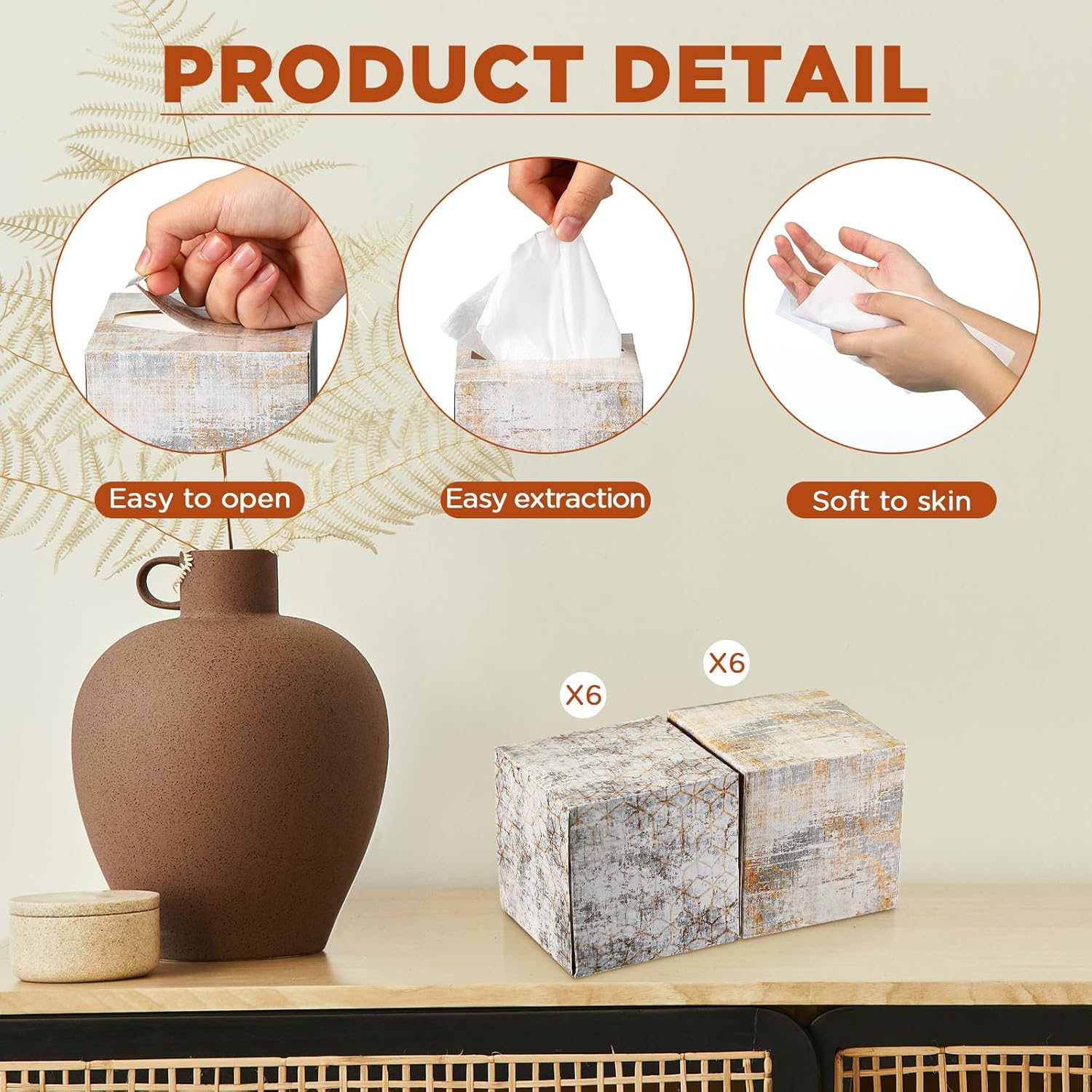 Bokon Paquete de 12 cajas de pañuelos faciales, cajas cuadradas de pañuelos de 2 capas, papel de seda suave, estilo industrial, caja de pañuelos de