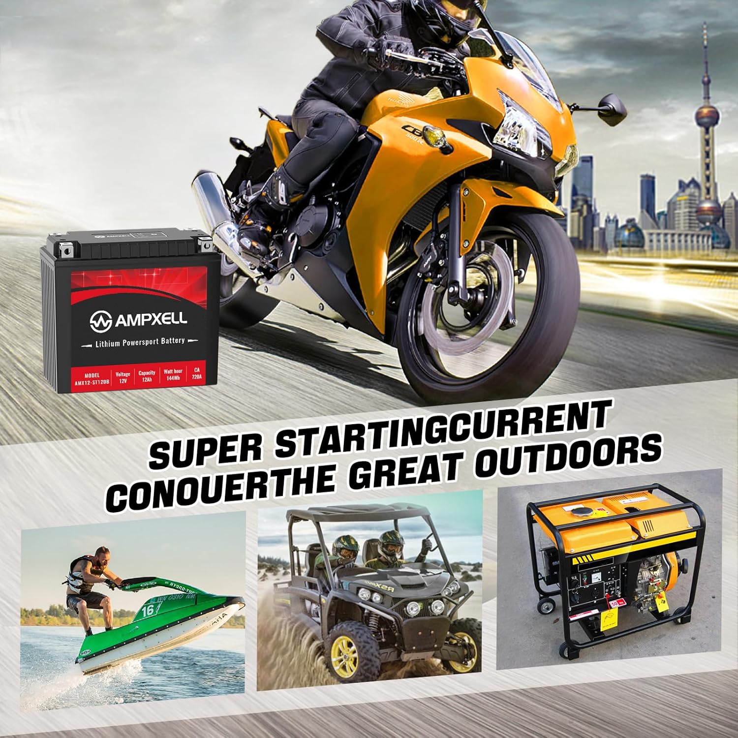 YTX20L-BS – Batería de litio para motocicleta de 12 V, 720 A, 12 Ah, repuesto Yuasa ETX20L Powersport, motocicleta, ATV, UTV, scooter, 4 ruedas y