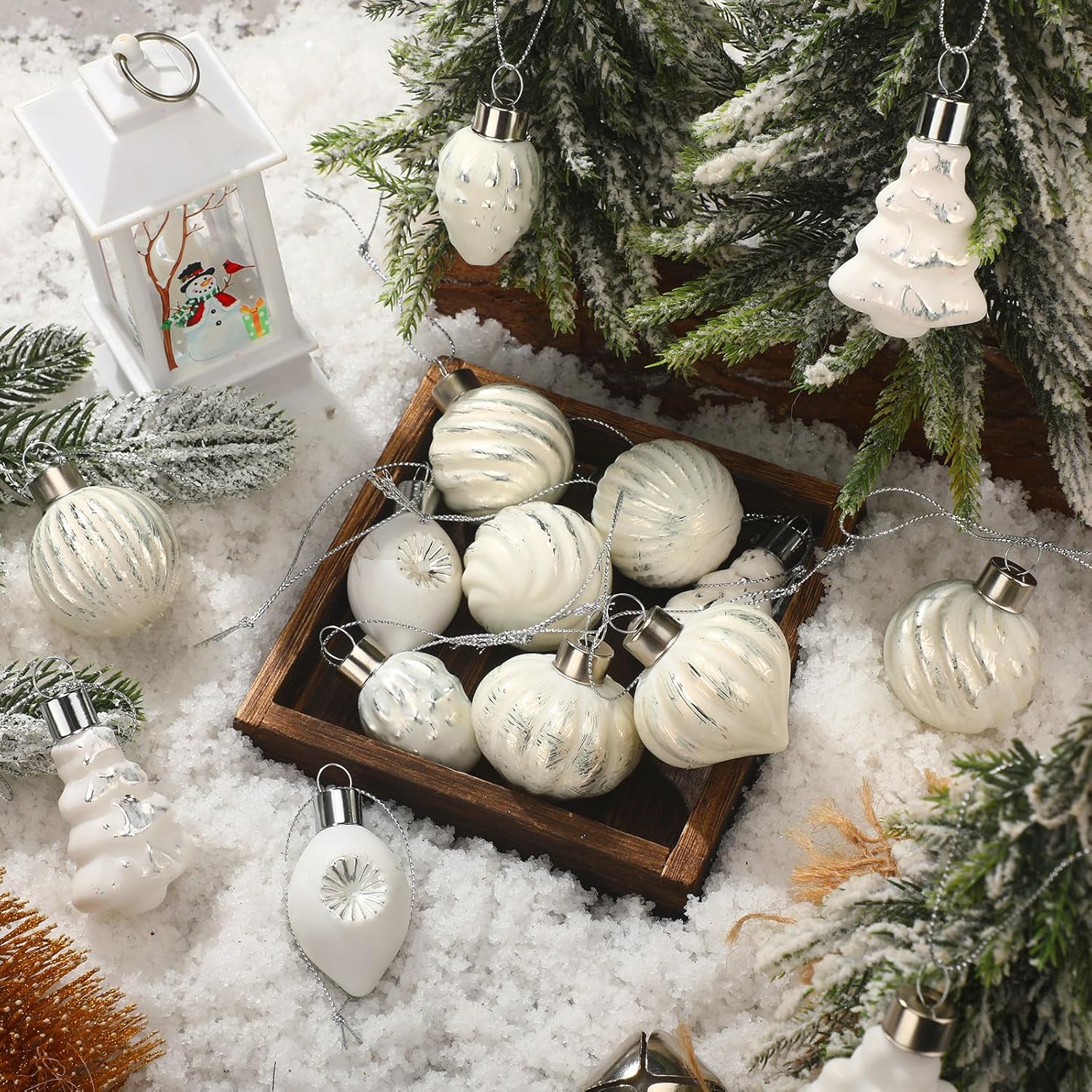 Wettarn Juego de 27 adornos navideños de cristal de mercurio, adornos de Navidad pequeños colgantes, decoraciones de Navidad retro para árbol de