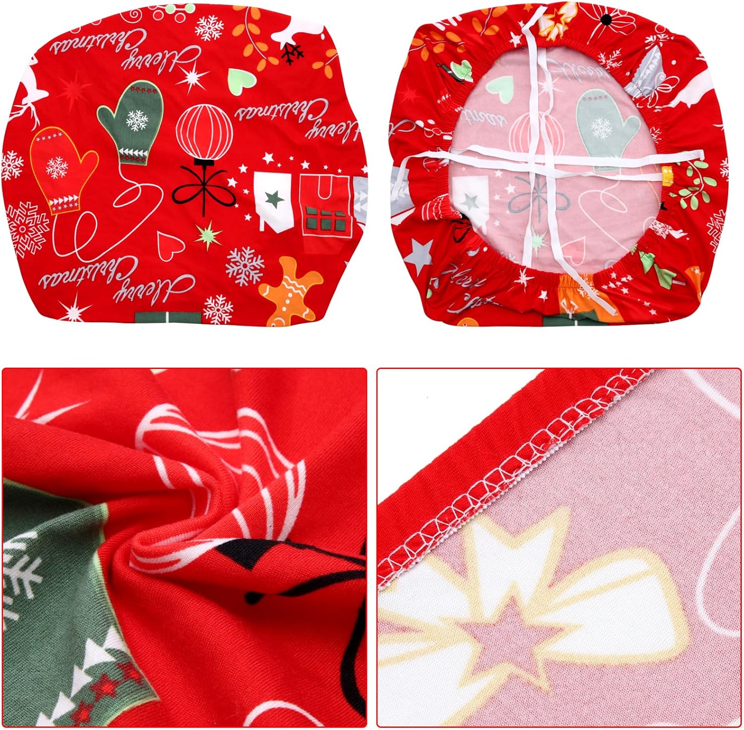 Juego de 4 fundas de asiento navideñas para sillas de comedor, elásticas, extraíbles y lavables, fundas de asiento para sillas de cocina,
