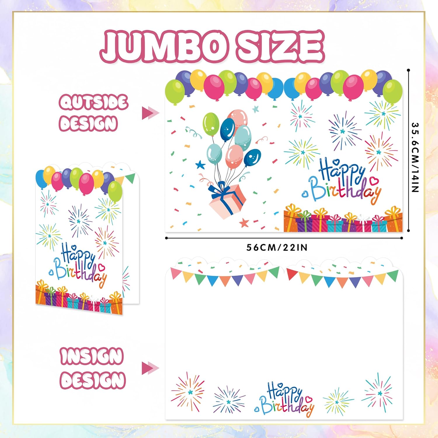 Yoqipati Tarjeta de cumpleaños gigante, libro de invitados gigante, 14 x 22 pulgadas, tarjetas de felicitación de cumpleaños gigantes grandes para