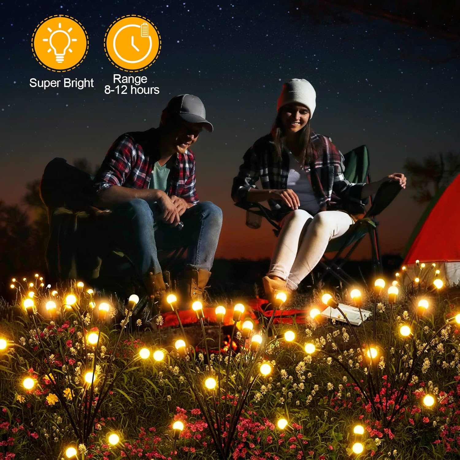 Luces solares de jardín, paquete de 2 24 luces LED de luciérnaga solares mejoradas, luces solares oscilantes y de danza del viento, luces solares