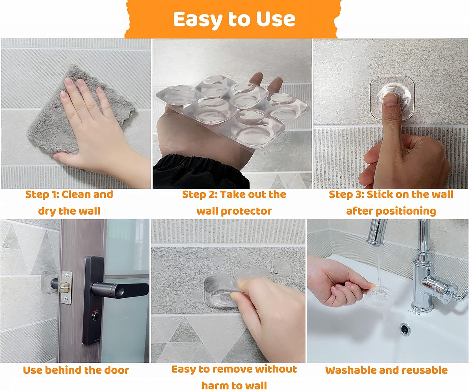 Yunshan Tope de puerta (6 unidades, 1.97 pulgadas), protector de pared de goma transparente, protector de pared para manija de puerta autoadhesivo,