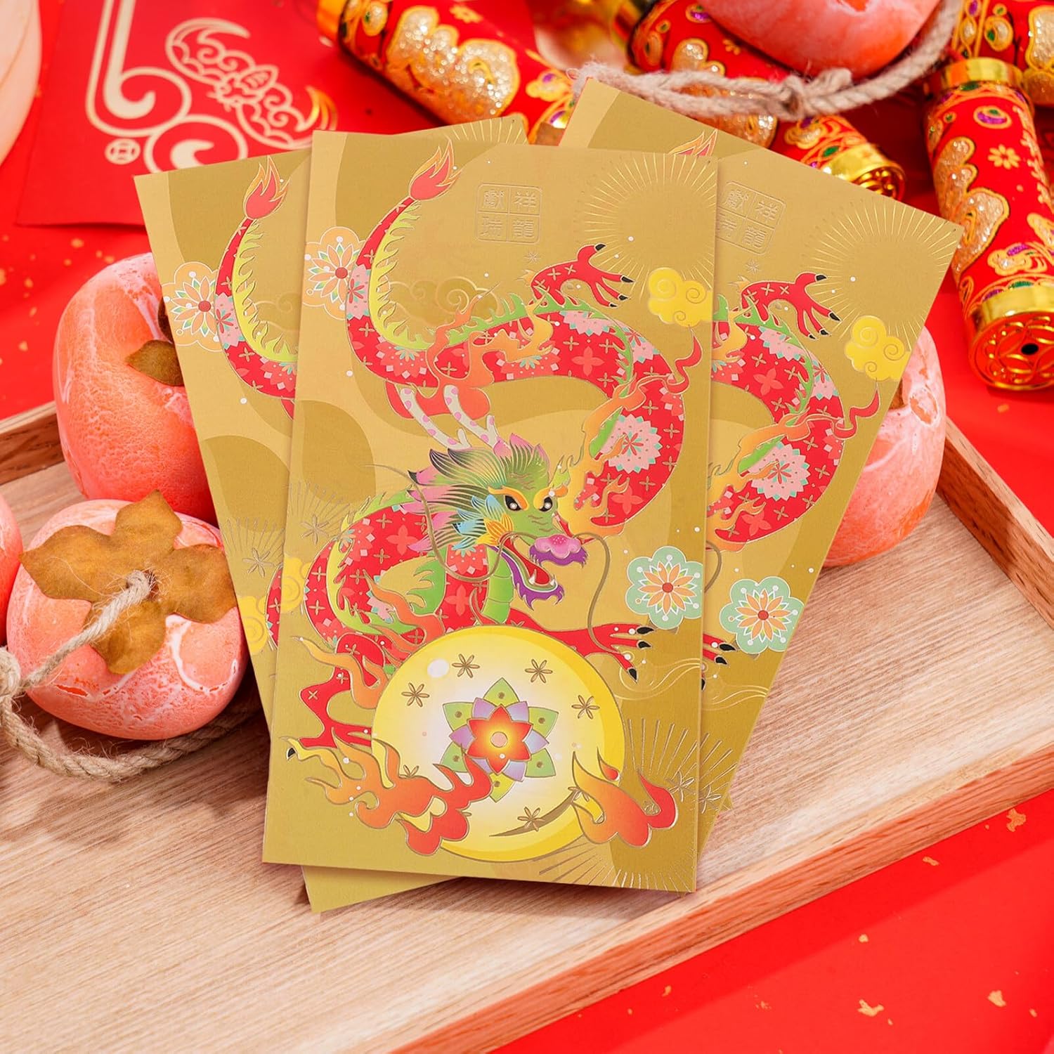Didiseaon Sobres lindos 2024 rojo Año del Dragón s 6 piezas chino Hong Bao Lai See Money Pocket Lucky Red Paquetes para Festival de Primavera Año