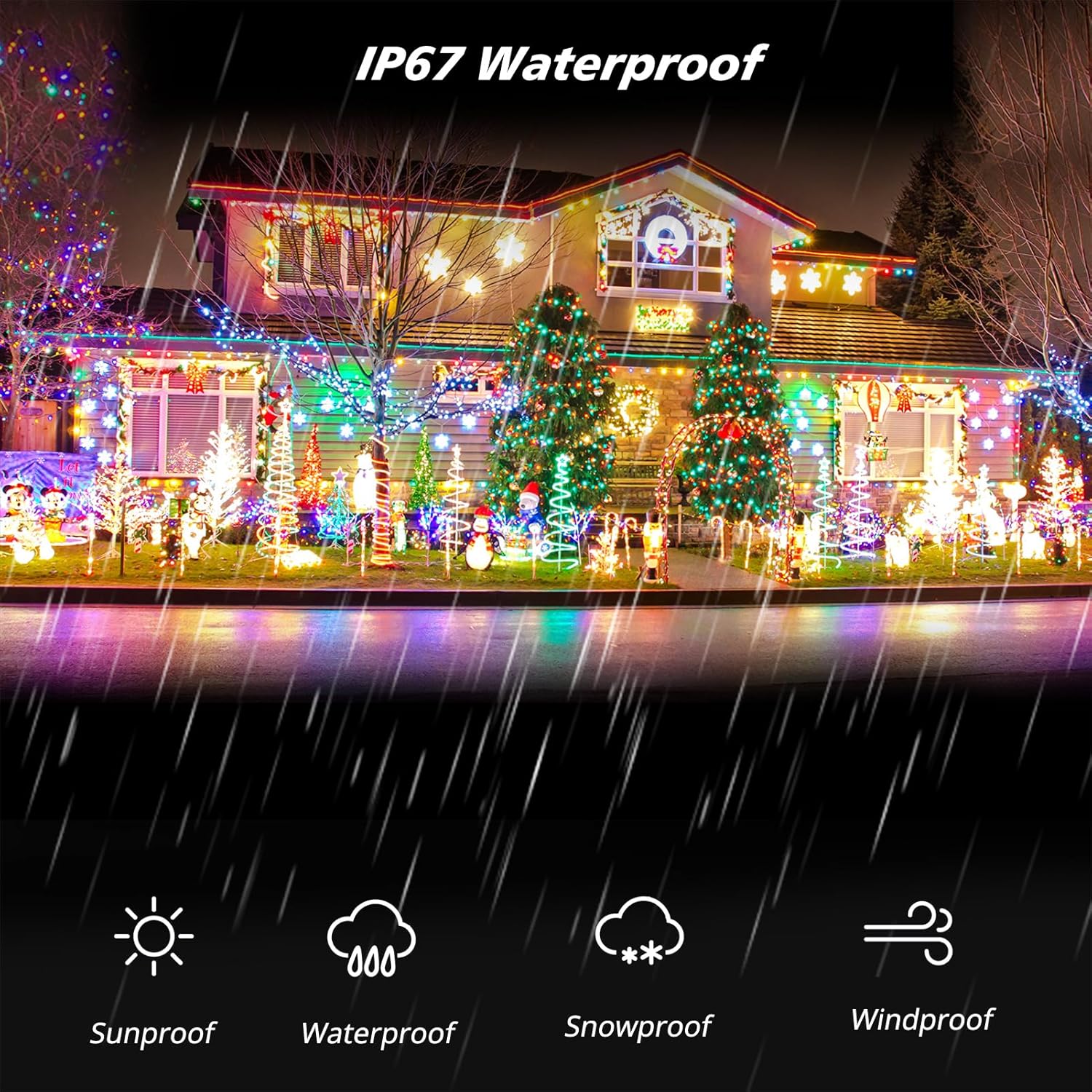 Cuerda de luces LED, paquete de 2 luces de Navidad multicolor para exteriores con control remoto, 40 pies, 120 LED, 8 modos, tira impermeable,