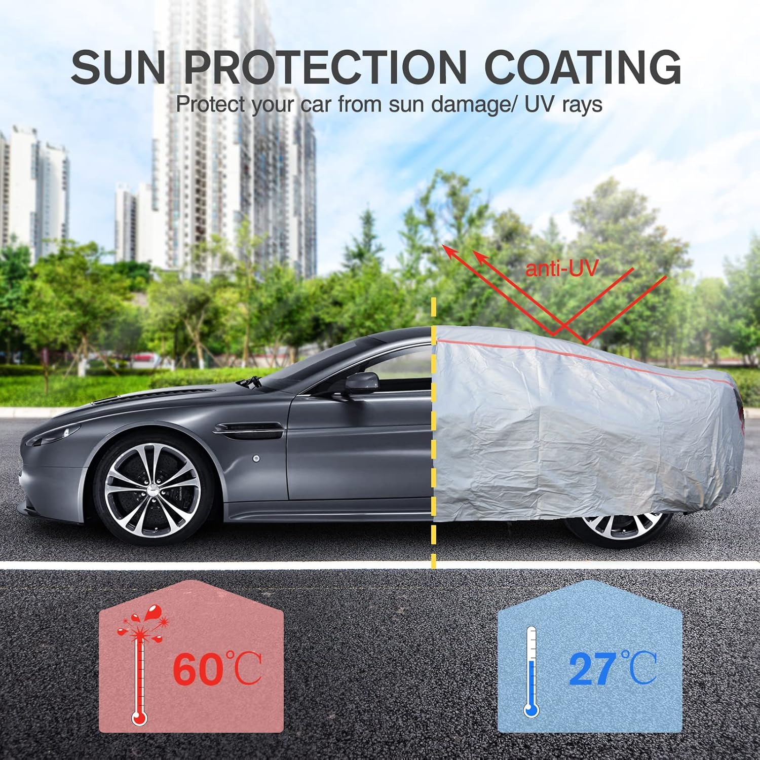 Funda de automóvil impermeable para todo tipo de clima, 6 capas exteriores completas con cremallera de algodón, bolsillo para espejo. Funda de