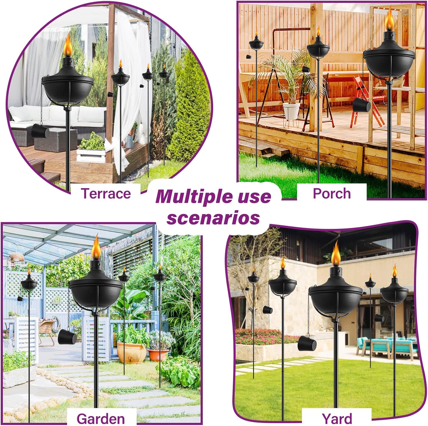 Juego de 6 antorchas de jardín de 24 onzas, antorchas de metal para exteriores, decoración de jardín, antorchas de citronela mejoradas de 55