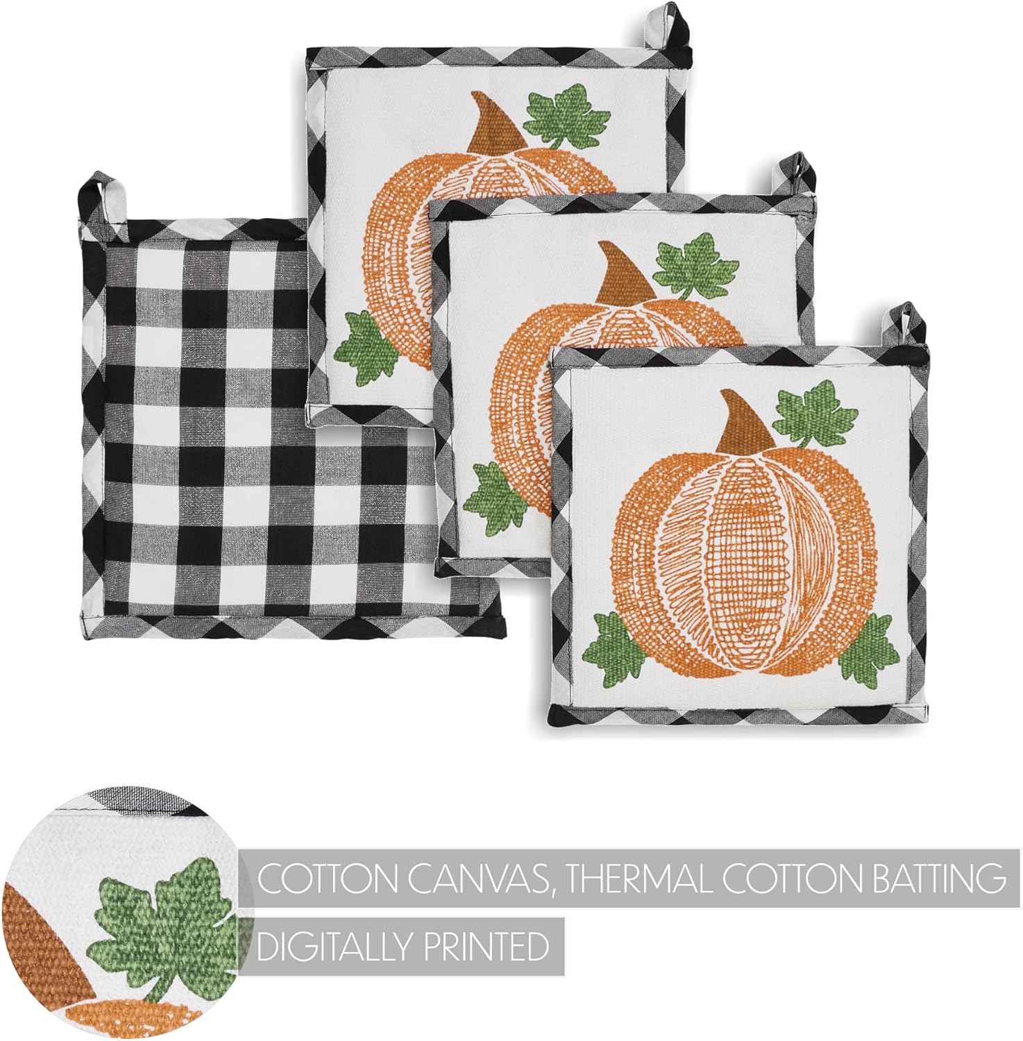 VHC Brands Annie Black Check Pumpkin Temporal Otoño Otoño Acción de Gracias Halloween Decoración de mesa para cocina, comedor, fiesta, salvamanteles