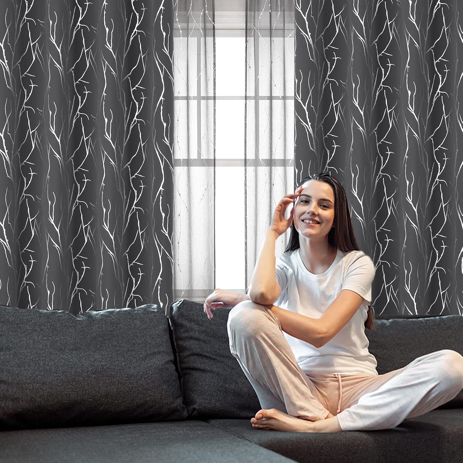 SMILE WEAVER Cortinas opacas grises de 84 pulgadas de largo para dormitorio con ojales, cortinas opacas para oscurecer la habitación, cortinas con