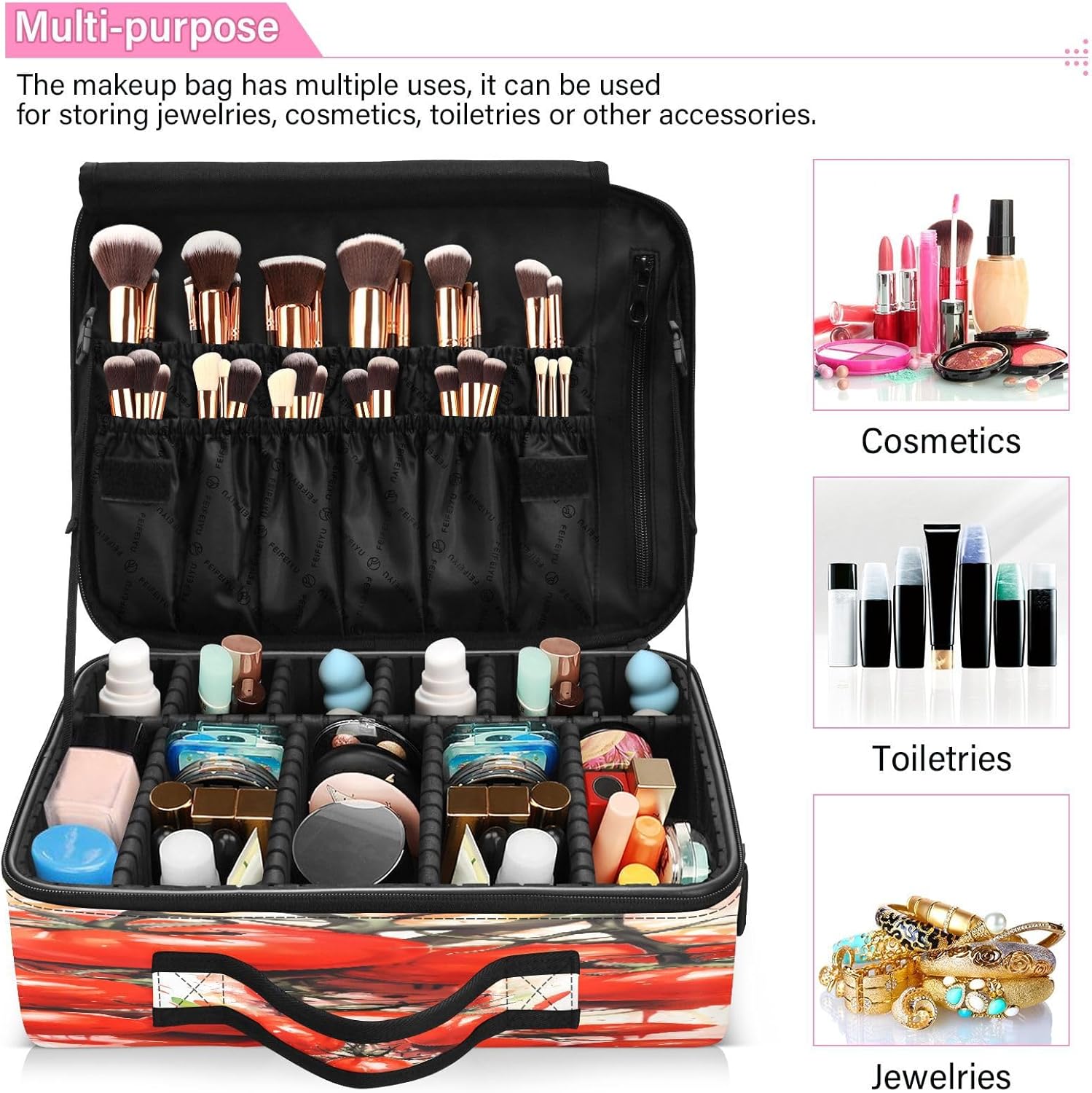 Tomatoes Red Fruit large capacity cosmetic bag make up travel bag toiletry bag women portable travel makeup cosmetiqueras para viaje for women girl