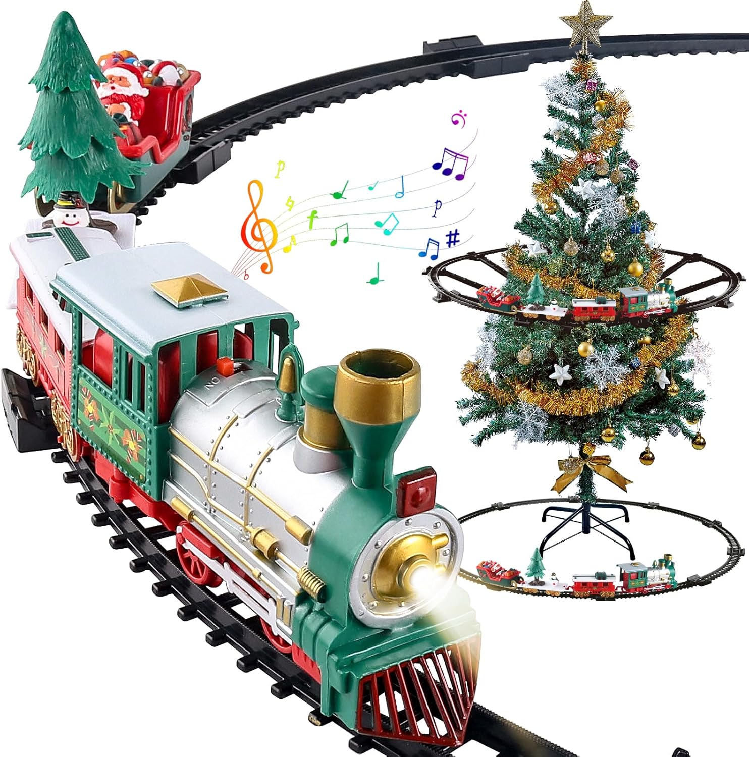 Juego de tren para niños de 2 a 4 años, 41 piezas de juguetes de tren eléctrico para árbol de Navidad, 2 métodos de montaje incluyen 4 autos y 10