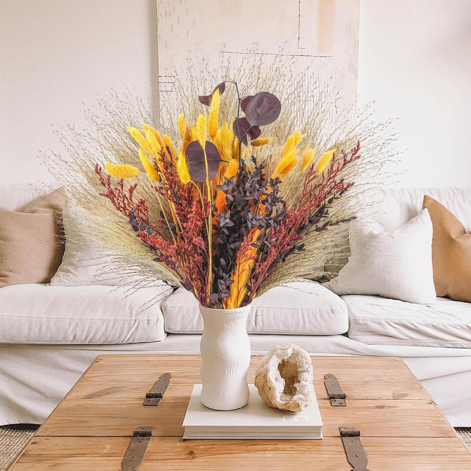 Ramos de hierba de pampa seca en otoño, colas de conejo naranja natural, flores secas de otoño para jarrones, otoño, bohemio, hogar, boda, arreglo