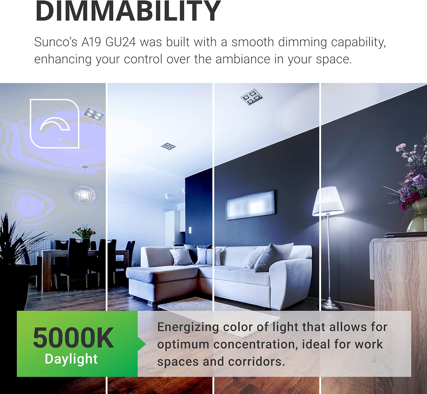 Sunco – Paquete de 6 bombillas LED GU24 de 2 clavijas A19, luz diurna de 5000 K, equivalente a 9 W 60 W, CFL de repuesto 800 LM, súper brillante
