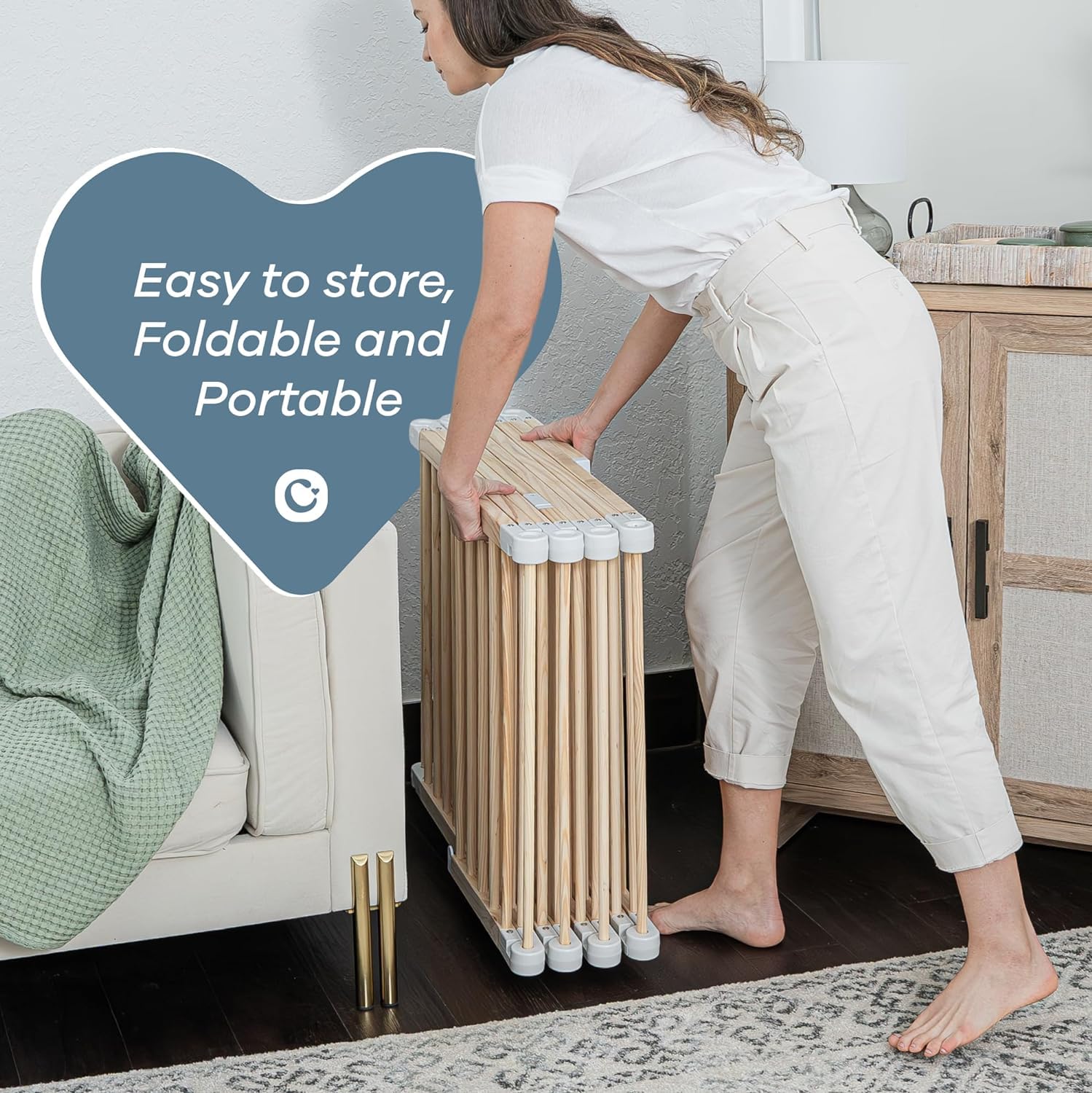 Corralito para bebés y puerta de bebé para niños pequeños y bebés, plegable de madera de forma grande y tamaño ajustable, valla de juego con centro