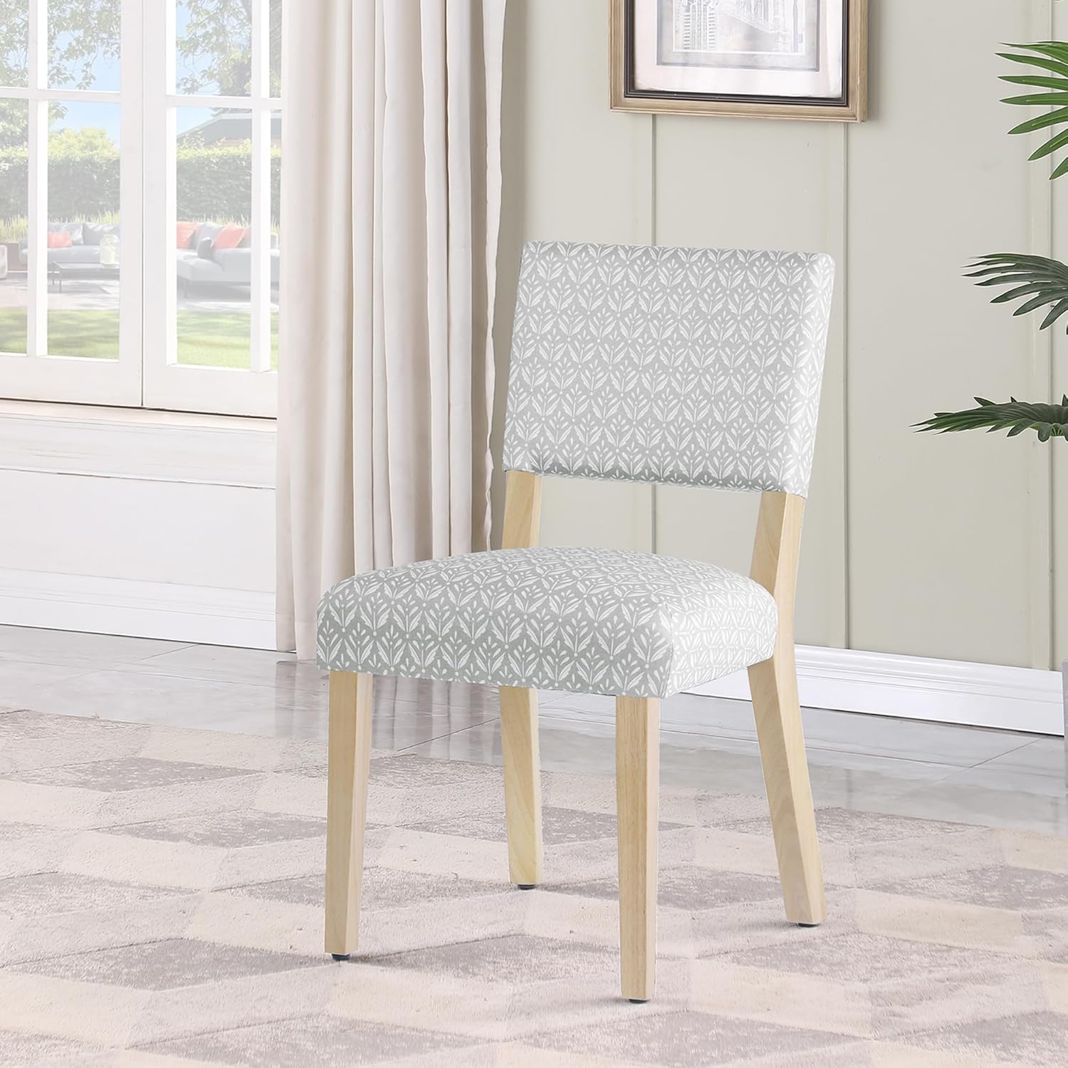 HomePop Decoración del hogar con respaldo abierto, lado de tela, sillas de comedor para cocina y sala de estar, estampado gris claro (juego de 2)