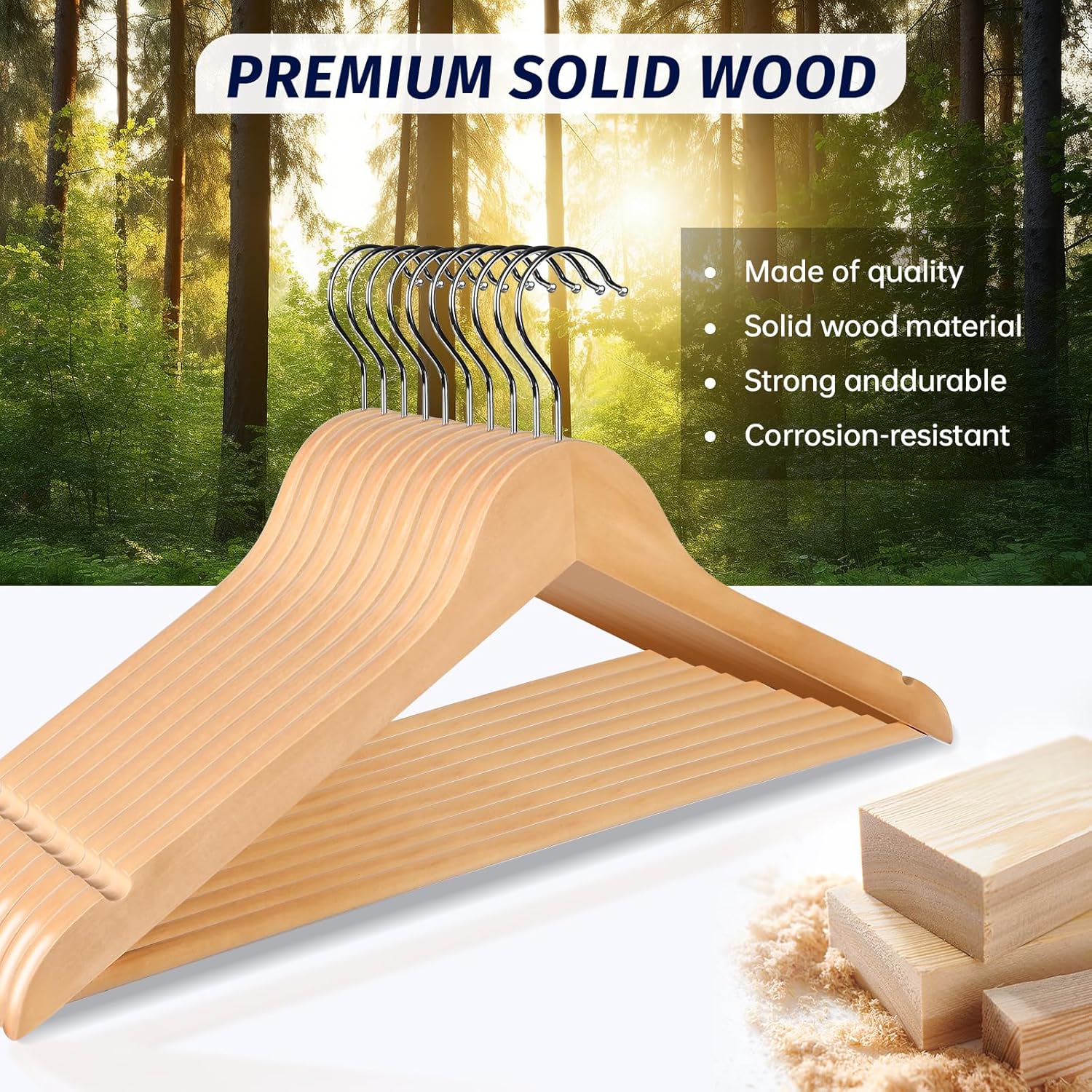 Perchas de madera natural, paquete de 20 unidades, perchas con ganchos giratorios de 360 grados, perchas de madera con ranuras para los hombros,