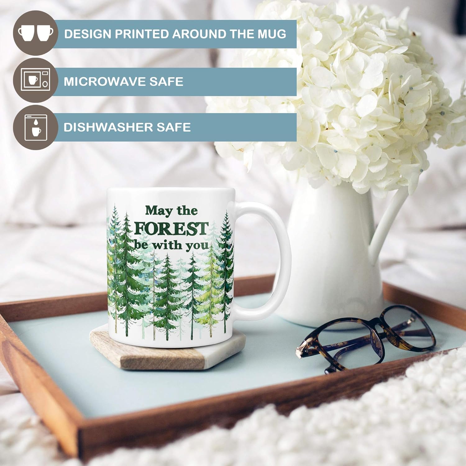 Trees Nature Coffee Mug  May The Forest Be With You Funny Ceramic Cup  Microwave Dishwasher Safe Camping Gift