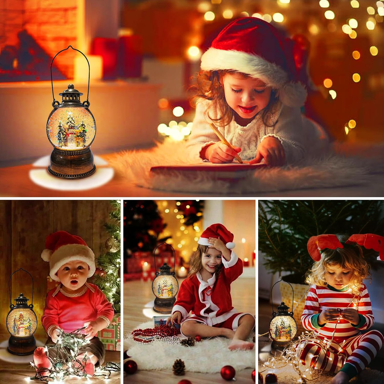 Linterna de Navidad, globo de nieve de Navidad, decoraciones de Navidad, linternas de agua con purpurina giratoria, árbol de Navidad iluminado