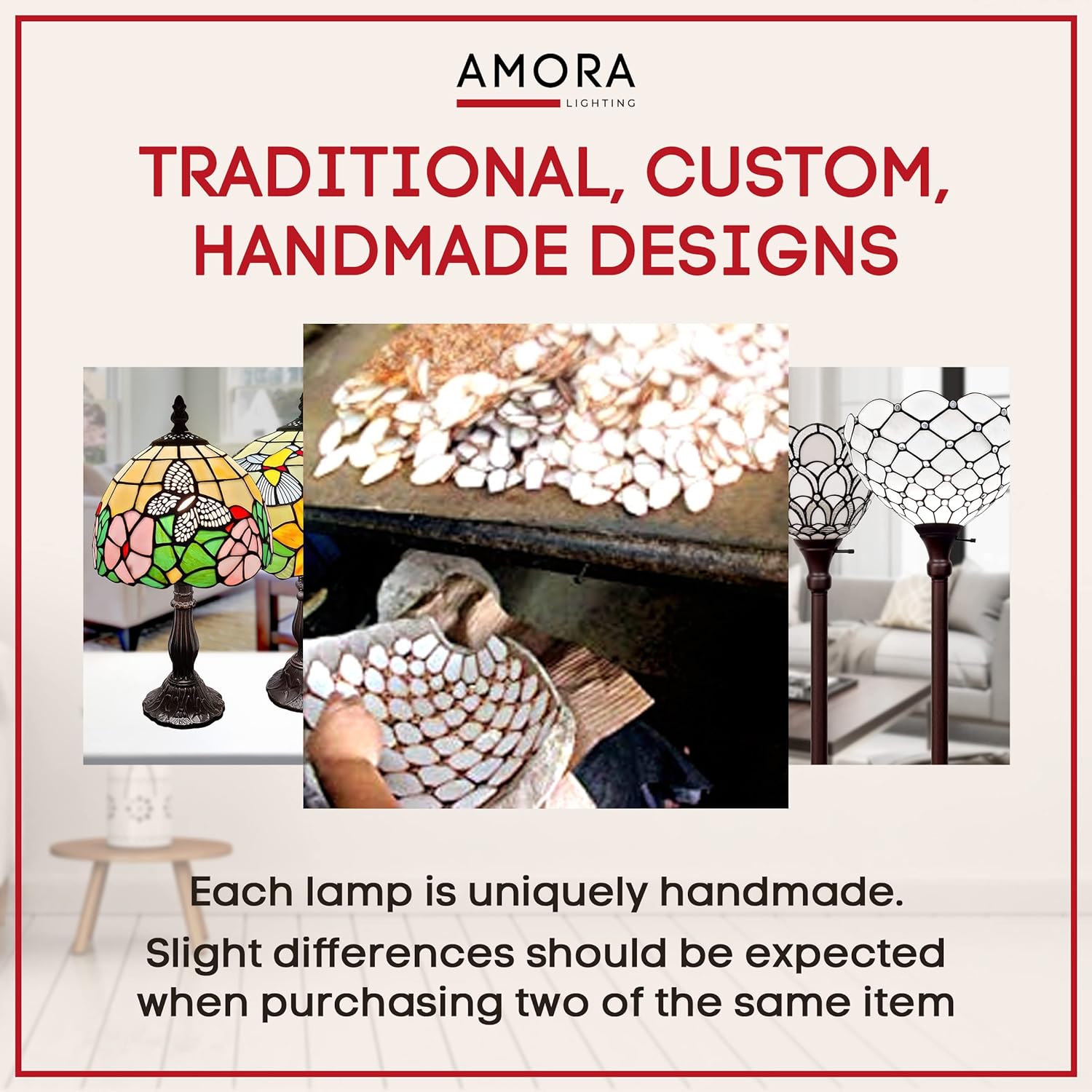 Amora Lámpara de mesa Tiffany vintage, lámpara de mesita de noche de vidrio floral manchado, luz de noche de mesa, lámparas de vidrio blanco