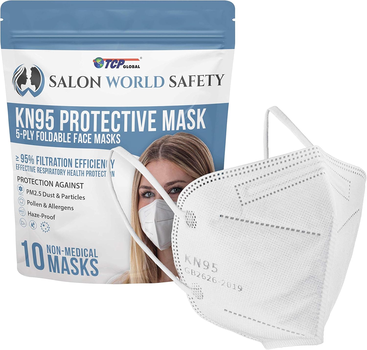 Mascarillas protectoras KN95 negras, caja de 50, eficiencia del filtro 95%, 5 capas, tela sanitaria no tejida de 5 capas