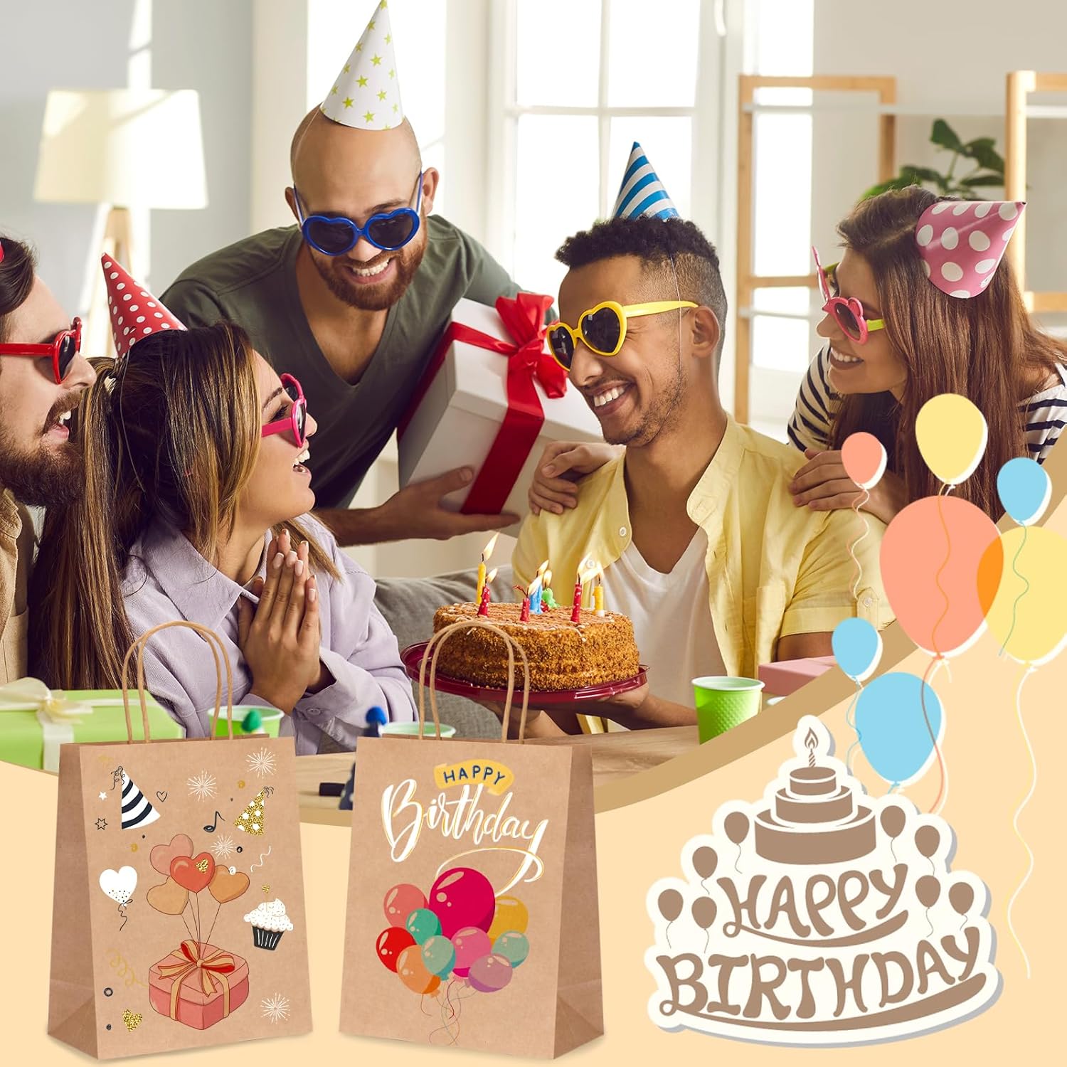 Moretoes 125 bolsas de papel con asas, bolsas de regalo de tamaño mediano de 8 x 4 x 10 pulgadas, bolsas de papel marrón para pequeñas empresas,