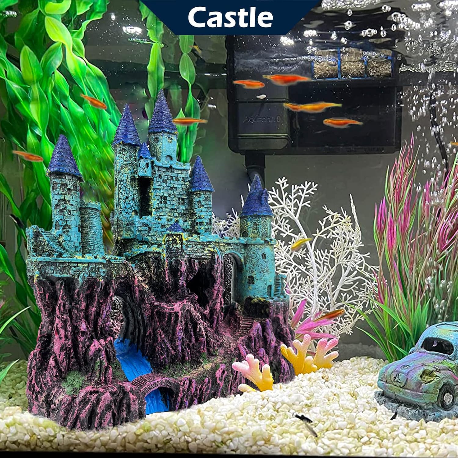 VMCN Decoración de castillo de acuario para pecera, castillo, escondites de cuevas, suministros de plantas de casa, accesorios seguros para peceras