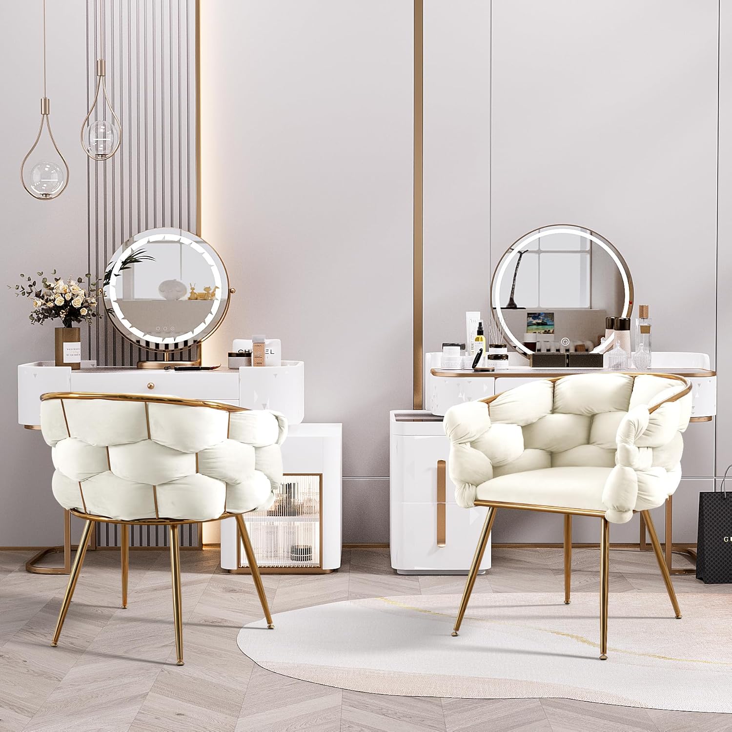 DAMAIFROM Juego de 2 sillones de terciopelo, moderna silla tapizada, silla de sala de estar con patas de metal dorado, silla decorativa con respaldo