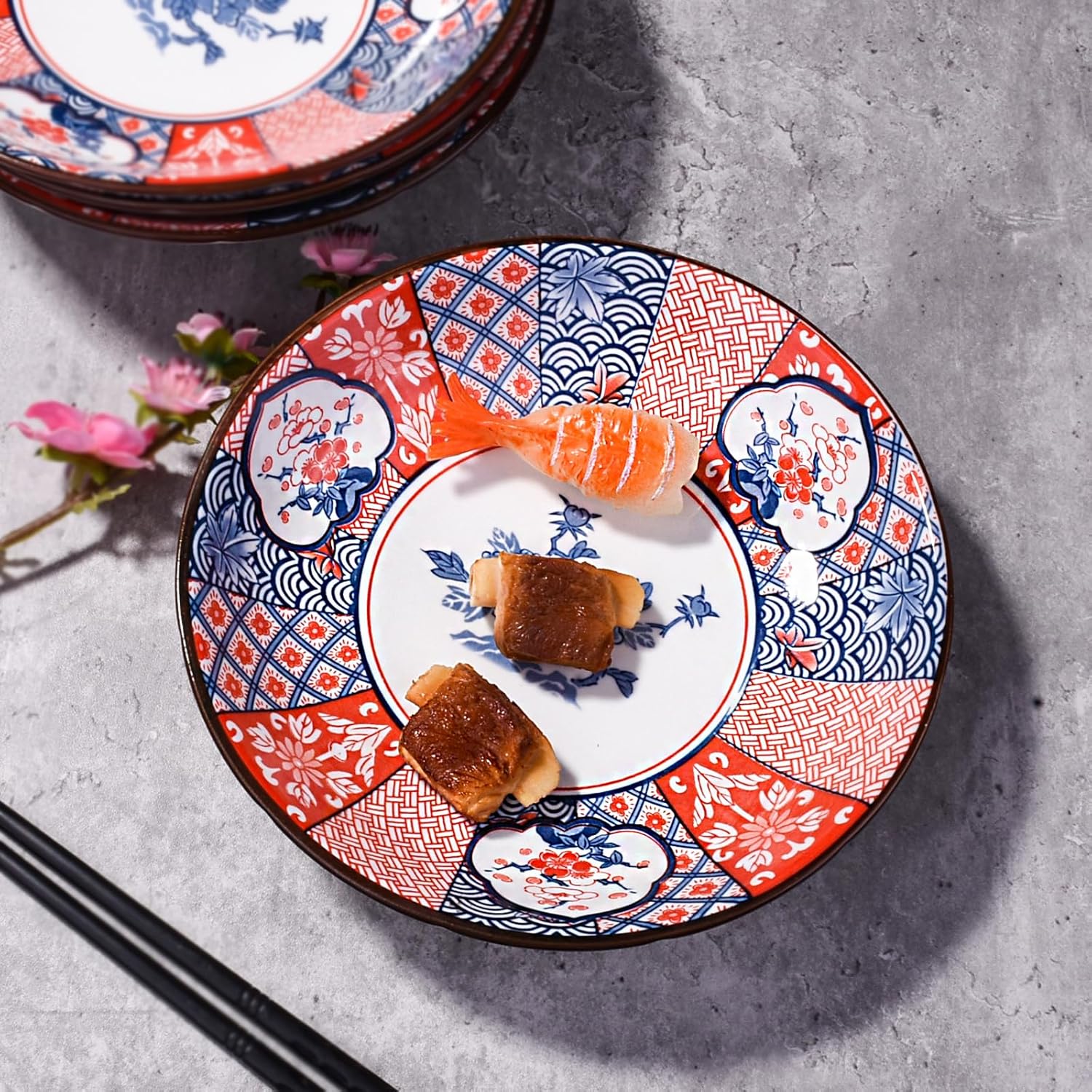 Plato de cerámica de estilo vintage japonés, plato de desayuno casero de 7 pulgadas, plato de cena utilizado para aperitivos, tortillas, panes