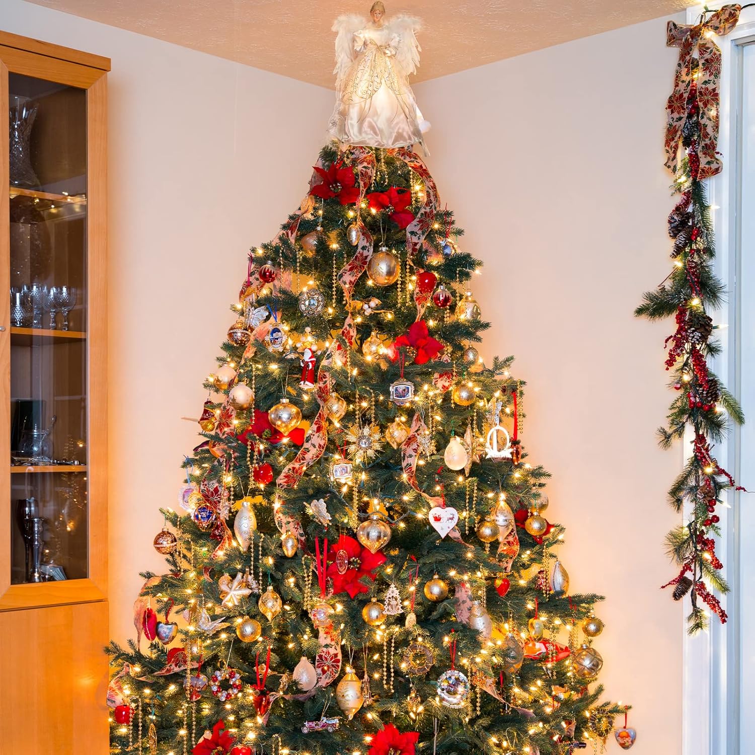 Decoración de árbol de ángel de Navidad con alas de plumas, adorno de árbol de Navidad para interiores, oficina, Navidad, Año Nuevo, decoración de