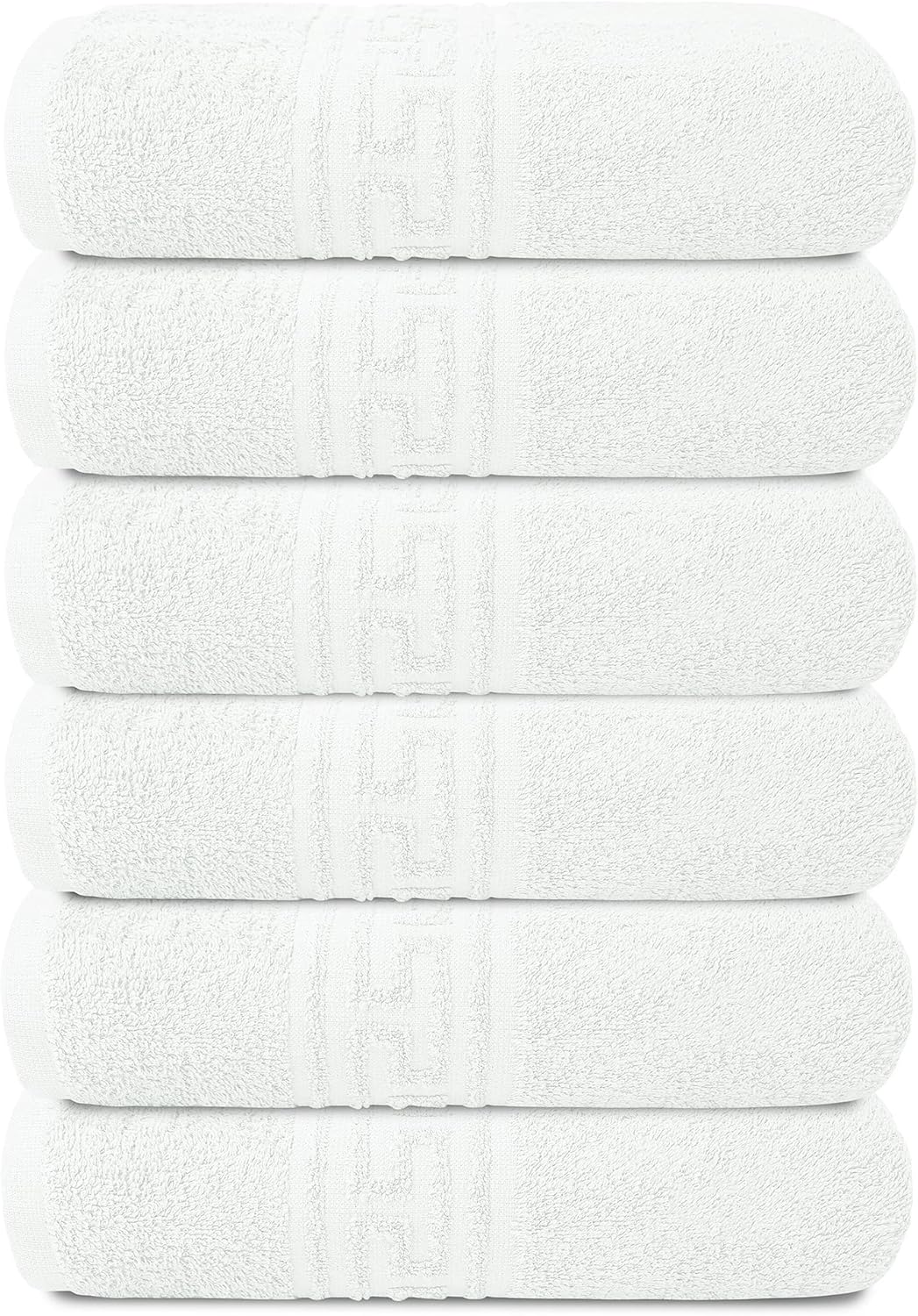 STF Paquete de 6 toallas de baño blancas de hotel a granel de 24 x 48 pulgadas, 100% algodón, económicas y económicas para usos comerciales,
