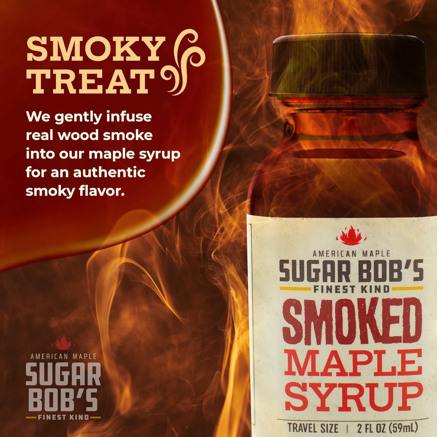 Sugar Bob’s Finest Kind – Jarabe de arce ahumado – Tamaño de viaje – 2 oz