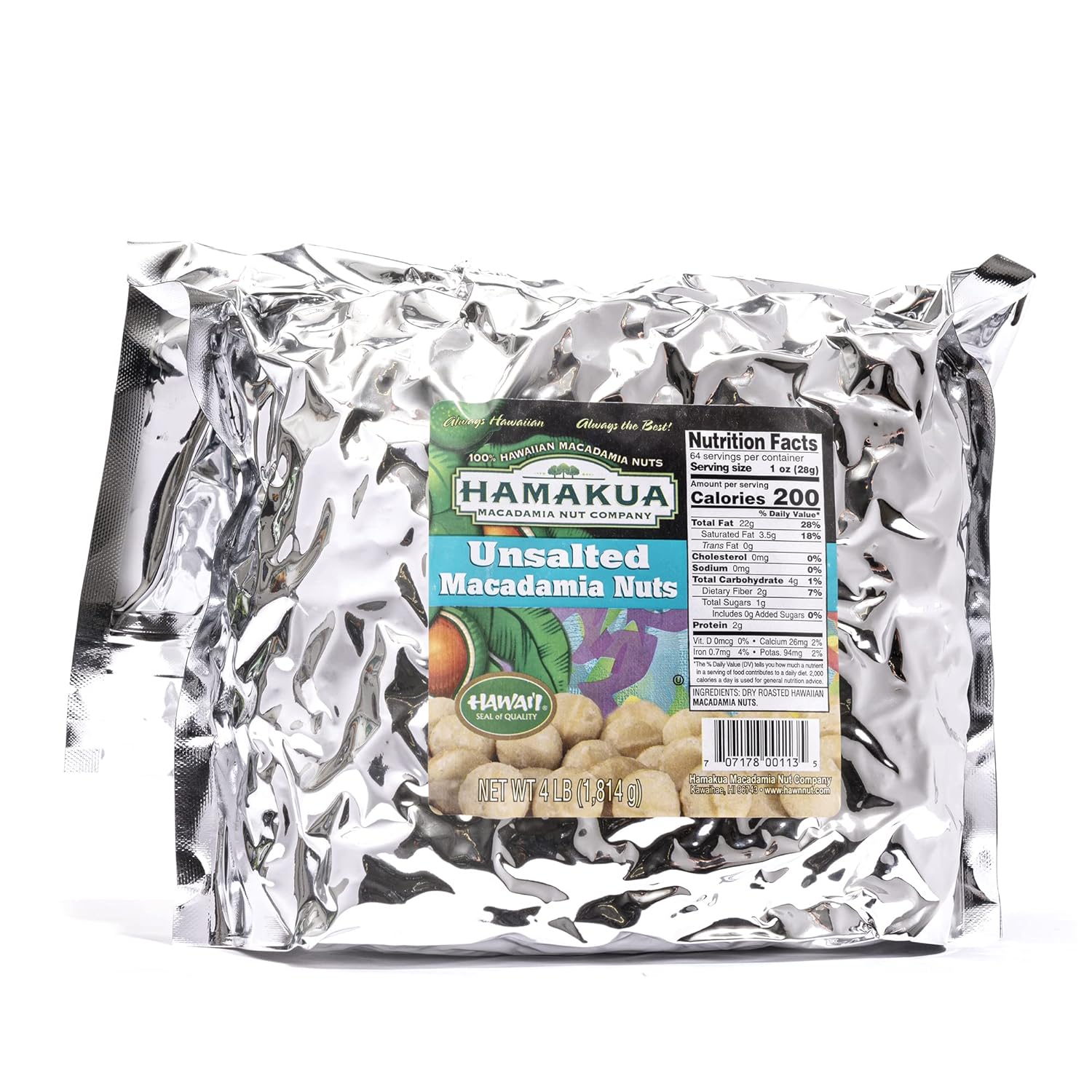 Hamakua Macadamia Nuts  Macadamias a granel sin sal (4 libras)  Macadamias tostadas secas y enteras cultivadas en Hawai  Nueces de macadamia grandes