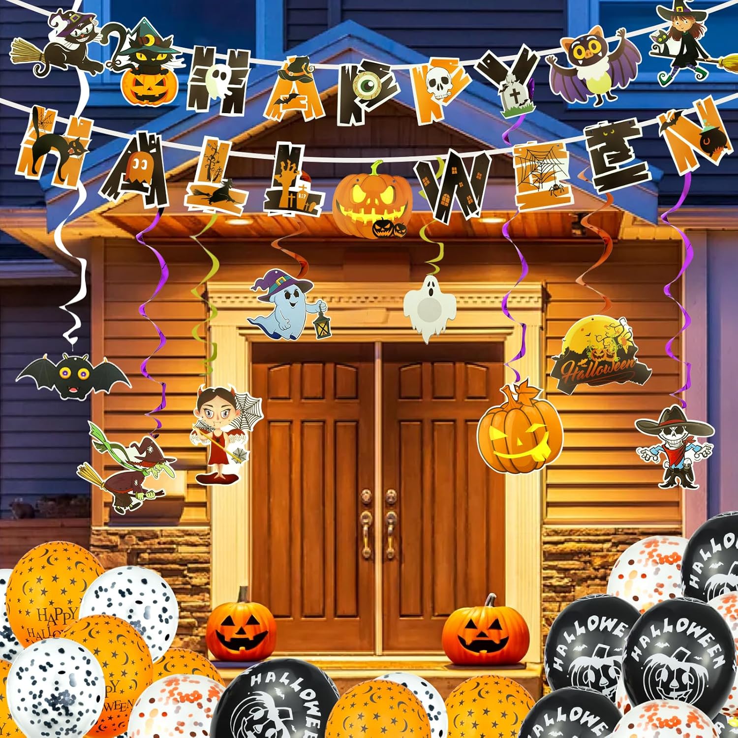 (62 piezas) Decoraciones de fiesta de Halloween para interiores, juego de decoración de globos de Halloween, decoración de globos para porche de
